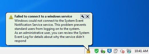 System Event Notification Service Error Windows 无法连接到系统事件通知服务