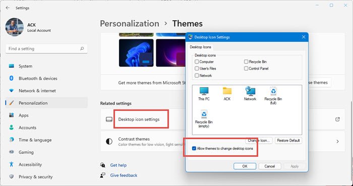 允许或阻止主题更改 Windows 11/10 中的桌面图标 - Tech Club