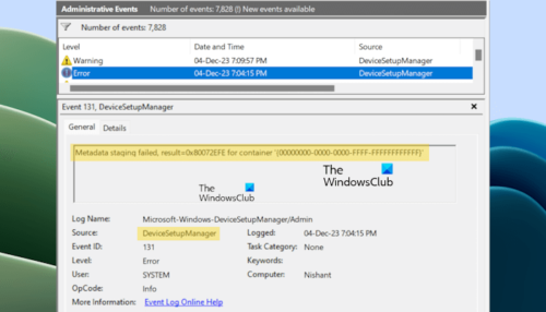 事件 ID 131，Windows 11/10 中元数据暂存失败 - Tech Club