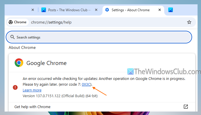 錯誤代碼7：0x3c安裝或更新Google Chrome
