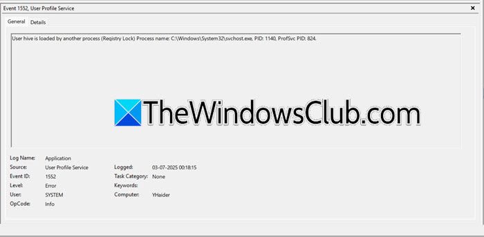 用户Hive由另一个过程(注册表锁)加载,事件ID 1552