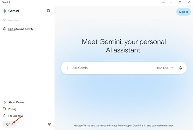 登录谷歌账号使用 Gemini