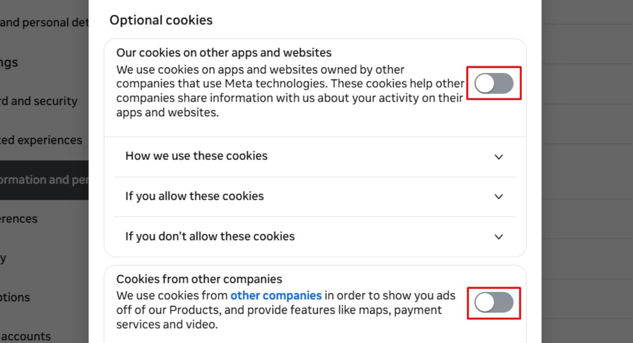 Meta 可选 Cookie
