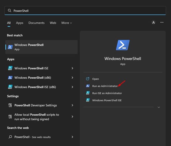 以管理员身份运行 PowerShell