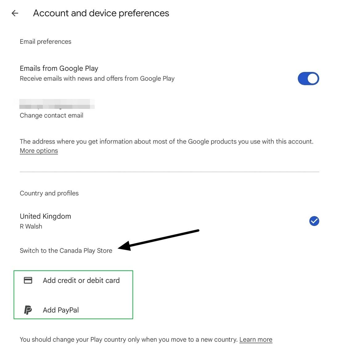 Google Play 国家/地区和个人资料页面
