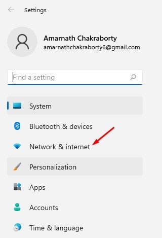 Windows 11 设置中的网络和 Internet 选项
