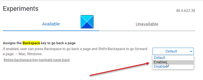 啟用 Backspace 鍵以返回 Microsoft Edge 中的上一頁 - Tech Club
